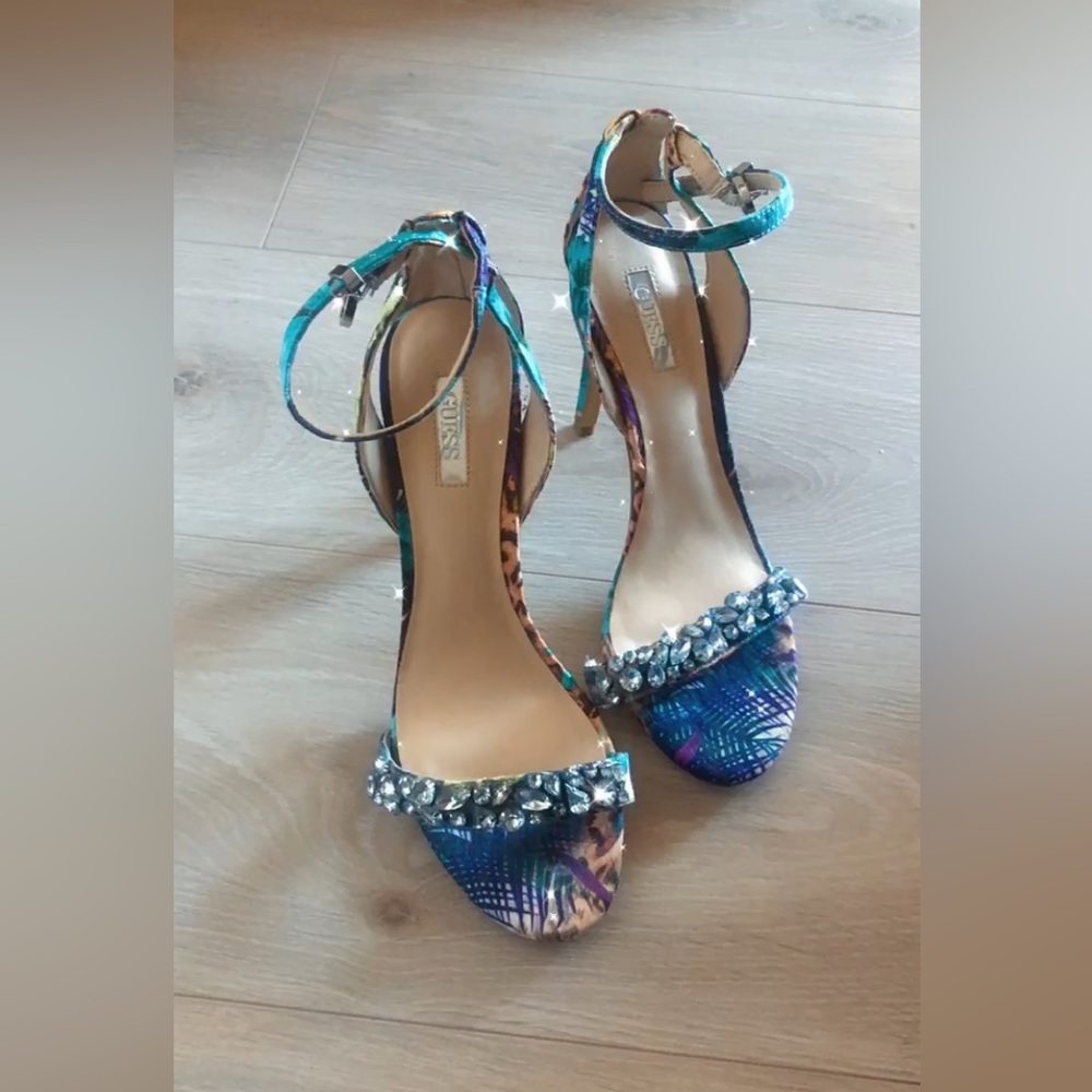 *New* Guess Leopard Floral Ankle Strap Heels | 8